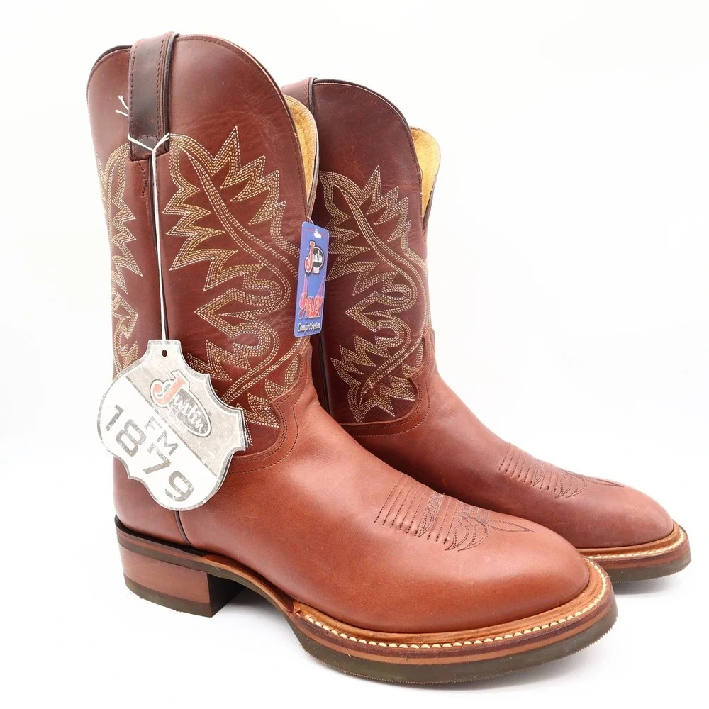 Justin Vintage 90s Western Boots Mens 11 D Red Brown Leather Cowboy 1135 NIB